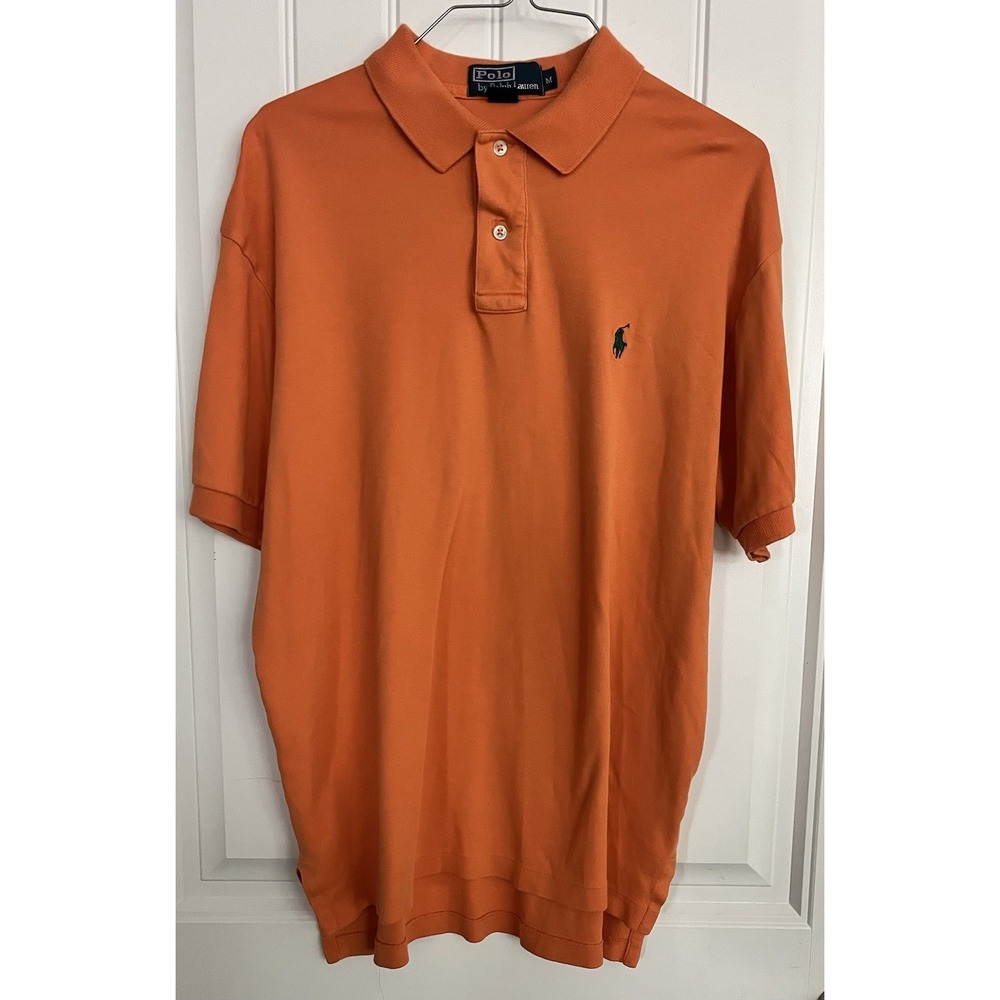 Polo Ralph Lauren Shirt Mens Medium Knit Cotton Pony Orange Short Sleeve 742